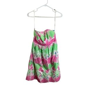 Lilly Pulitzer Strapless Dress Mini Floral Print 100% Cotton